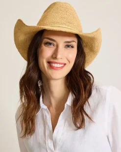 Tommy Bahama Raffia Crochet Cowboy Hat Natural/Gold Outlet