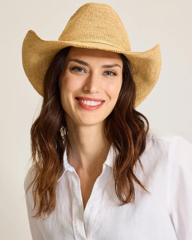 Tommy Bahama Raffia Crochet Cowboy Hat Natural/Gold Outlet