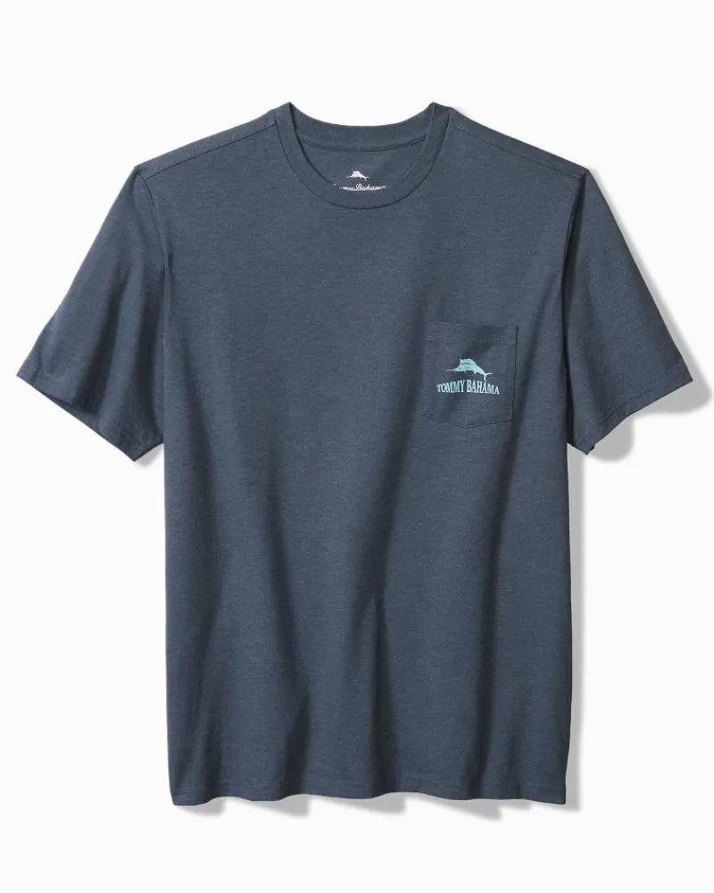 Tommy Bahama Rumming Back, Wine Retriever Pocket T-Shirt Navy Heather Discount