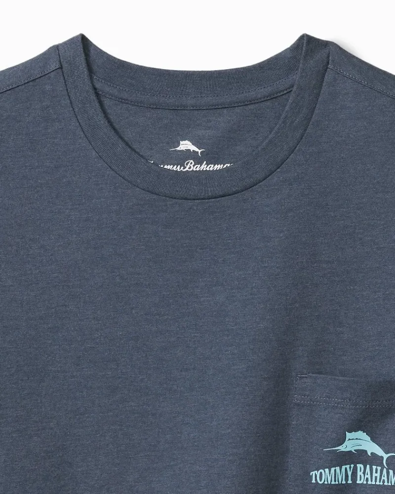Tommy Bahama Rumming Back, Wine Retriever Pocket T-Shirt Navy Heather Discount
