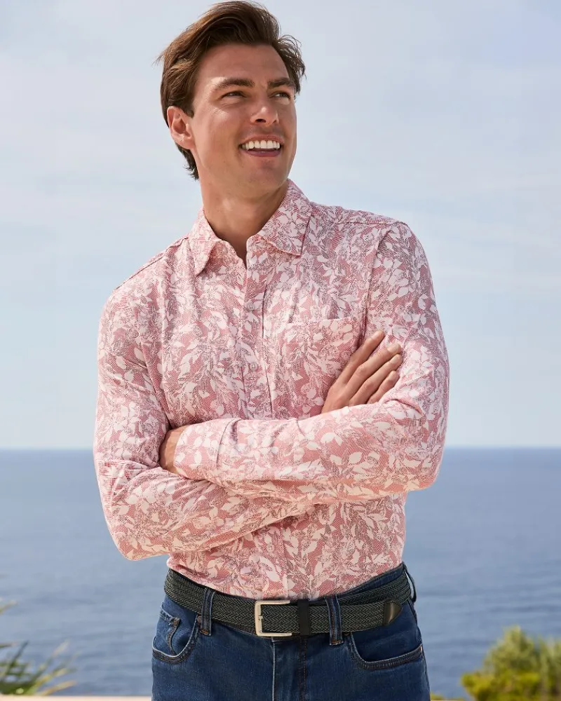 Tommy Bahama San Lucio Casa Vines Stretch Knit Shirt Rose Red Hot