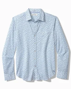 Tommy Bahama San Lucio Geo Getaway Stretch Knit Shirt Vacation Blue