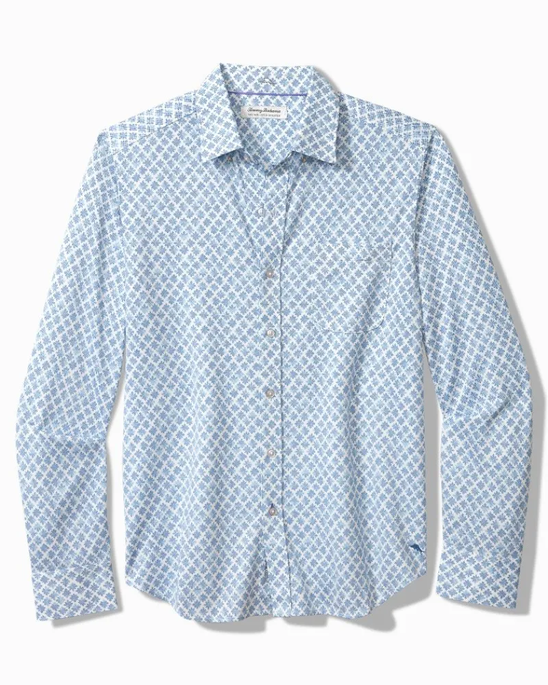 Tommy Bahama San Lucio Geo Getaway Stretch Knit Shirt Vacation Blue