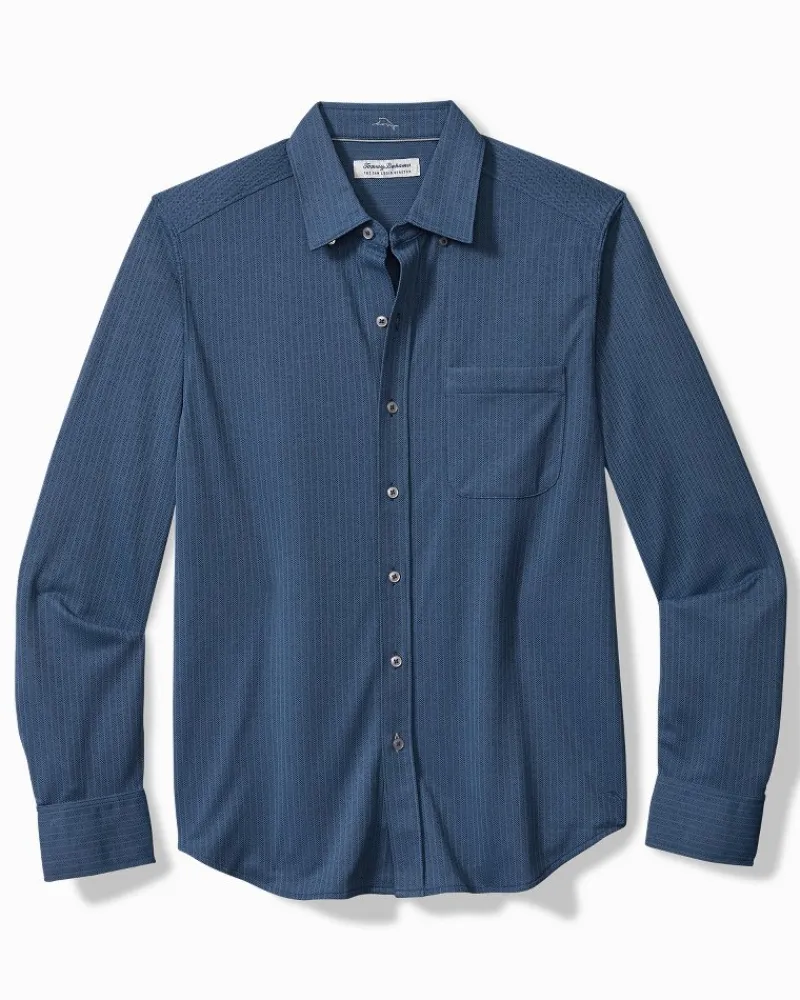 Tommy Bahama San Lucio Studio Stripe Stretch Knit Shirt Ocean Deep New