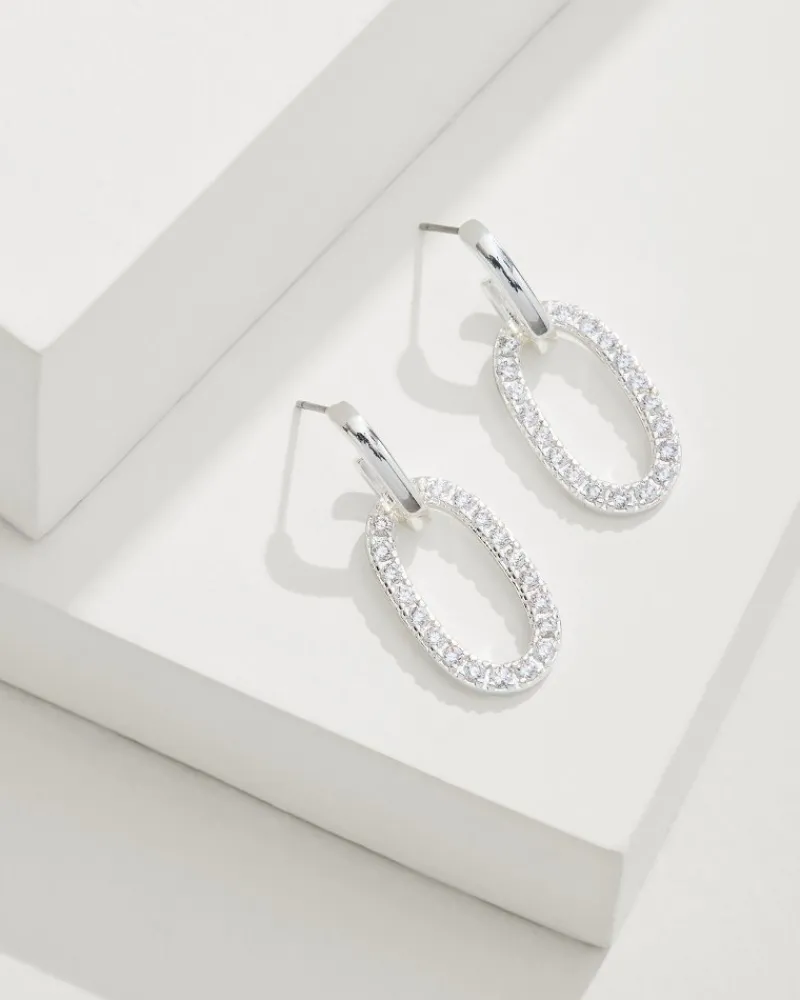 Tommy Bahama Sanibel Island Crystal Link Drop Earrings Silver Discount