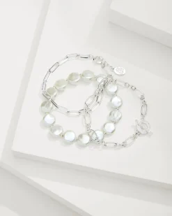 Tommy Bahama Sanibel Island Link & Pearl Bracelet Set Silver Online