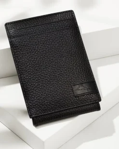 Tommy Bahama Scotchgrain Leather Magnetic Front Pocket Wallet Black Online
