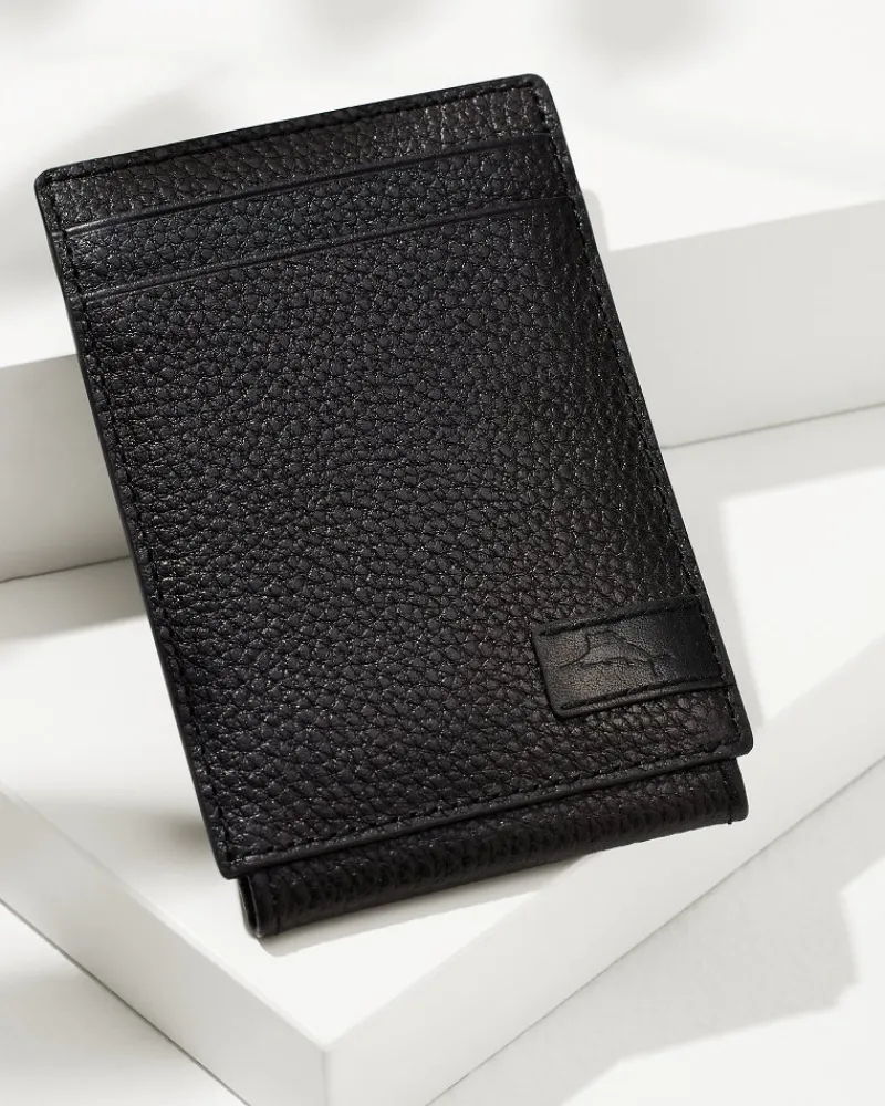 Tommy Bahama Scotchgrain Leather Magnetic Front Pocket Wallet Black Online
