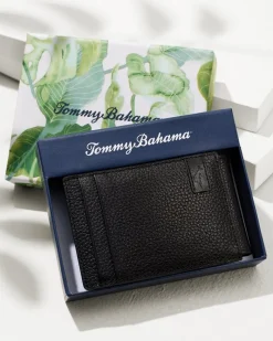 Tommy Bahama Scotchgrain Leather Magnetic Front Pocket Wallet Black Online
