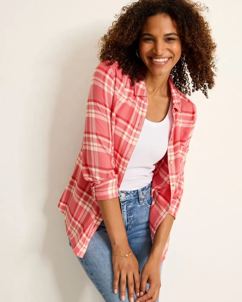 Tommy Bahama Seabed Sands Flannel Shirt Red Sunset Best