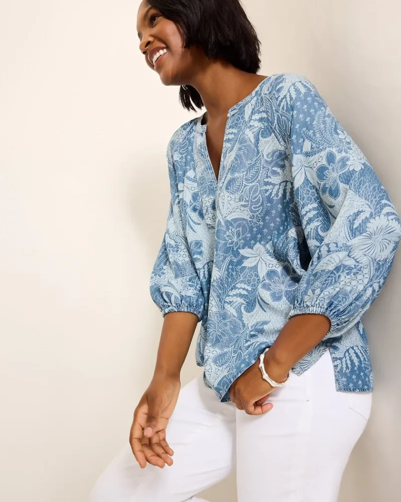 Tommy Bahama Secret Inlet 3/4-Sleeve Top Med Marina Wash Discount