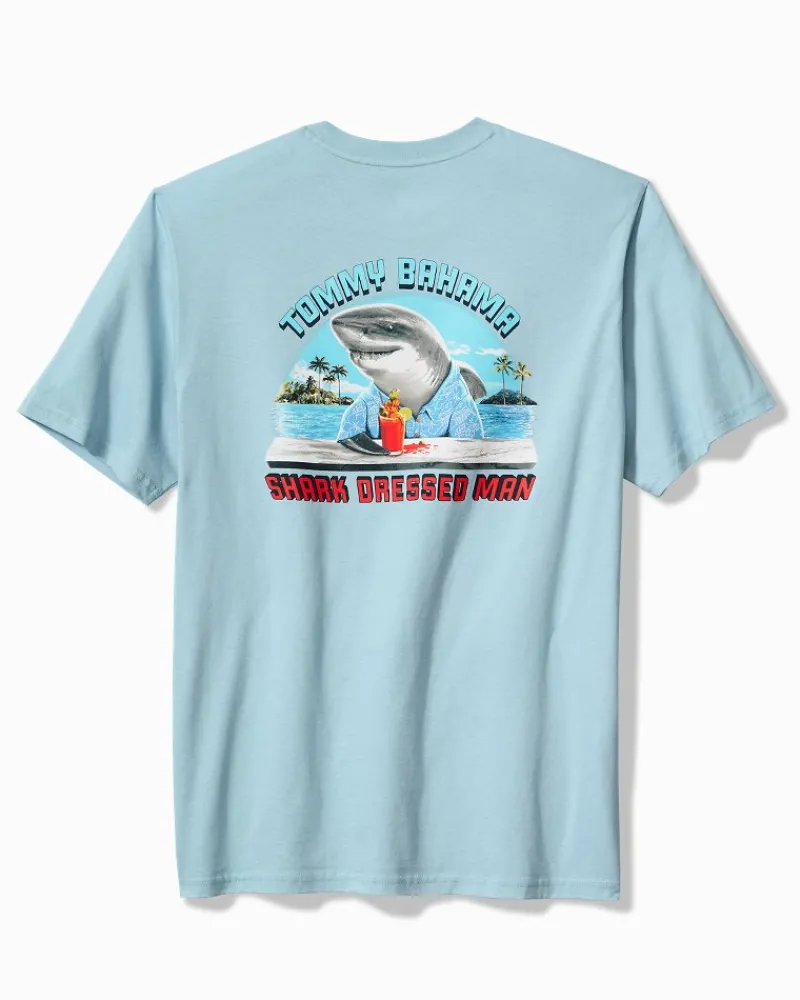 Tommy Bahama Shark Dressed Man Graphic T-Shirt Blue Stream Sale