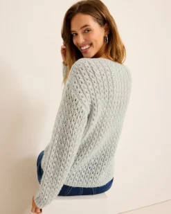 Tommy Bahama Shimmer Cable Boat-Neck Sweater Metallic Silver New