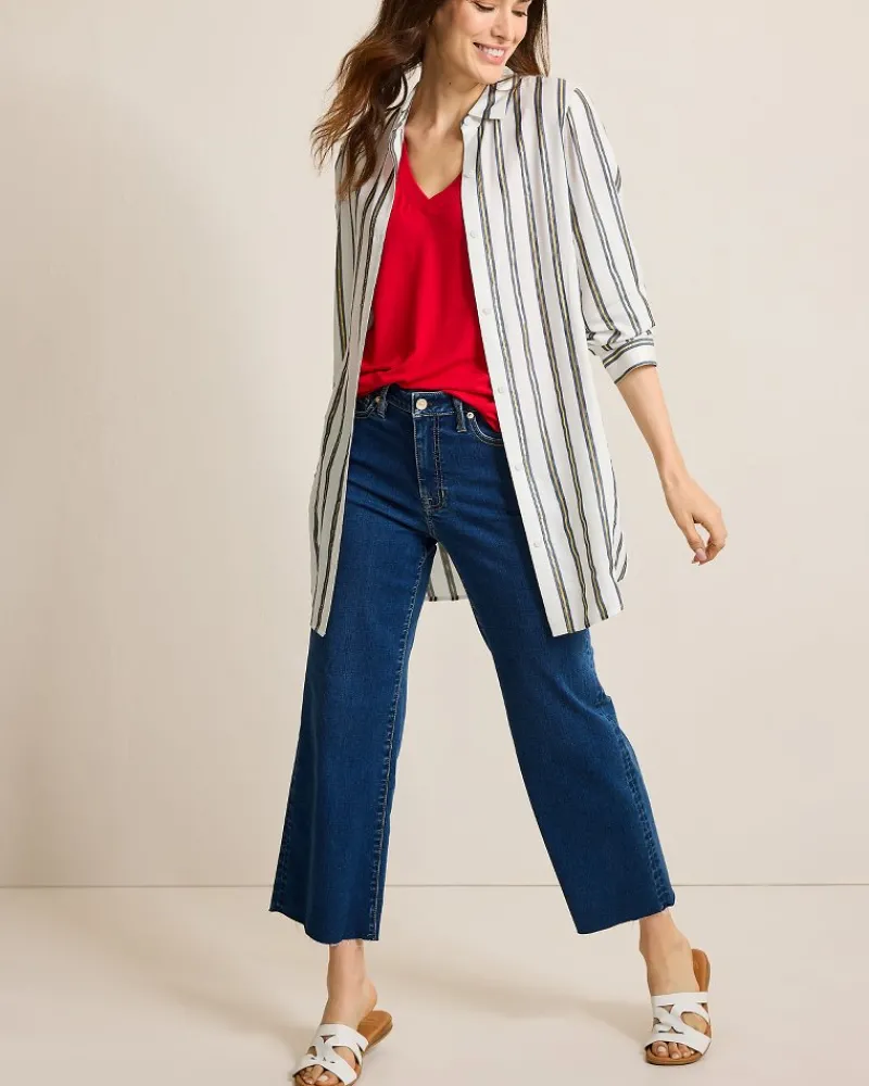 Tommy Bahama Shimmer Stripe Beach Shirt Mare Navy Clearance