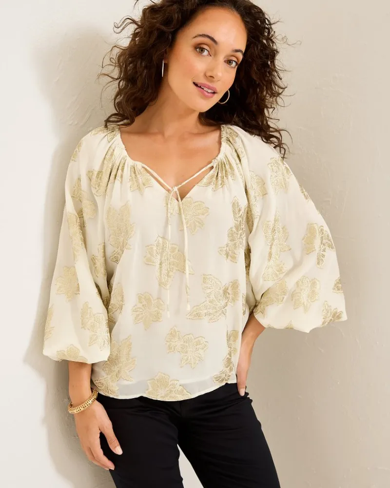 Tommy Bahama Shimmering Shores Peasant Top Coconut Clearance