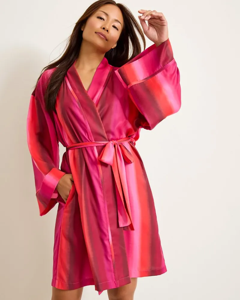 Tommy Bahama Short Satin Robe Burgundy Sale