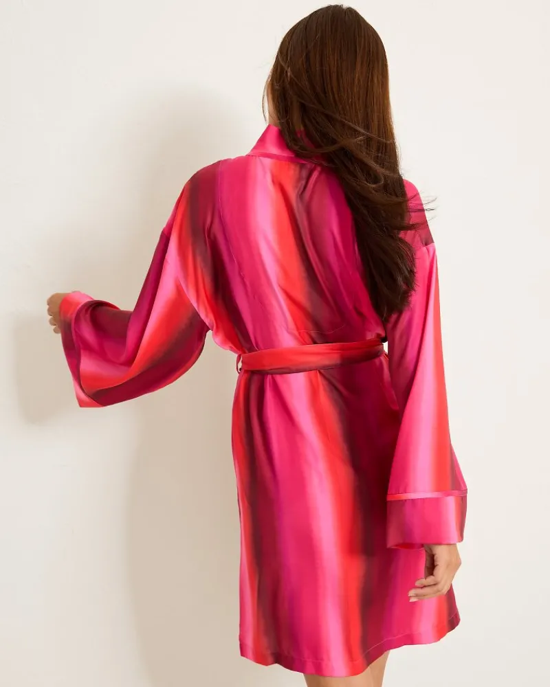 Tommy Bahama Short Satin Robe Burgundy Sale