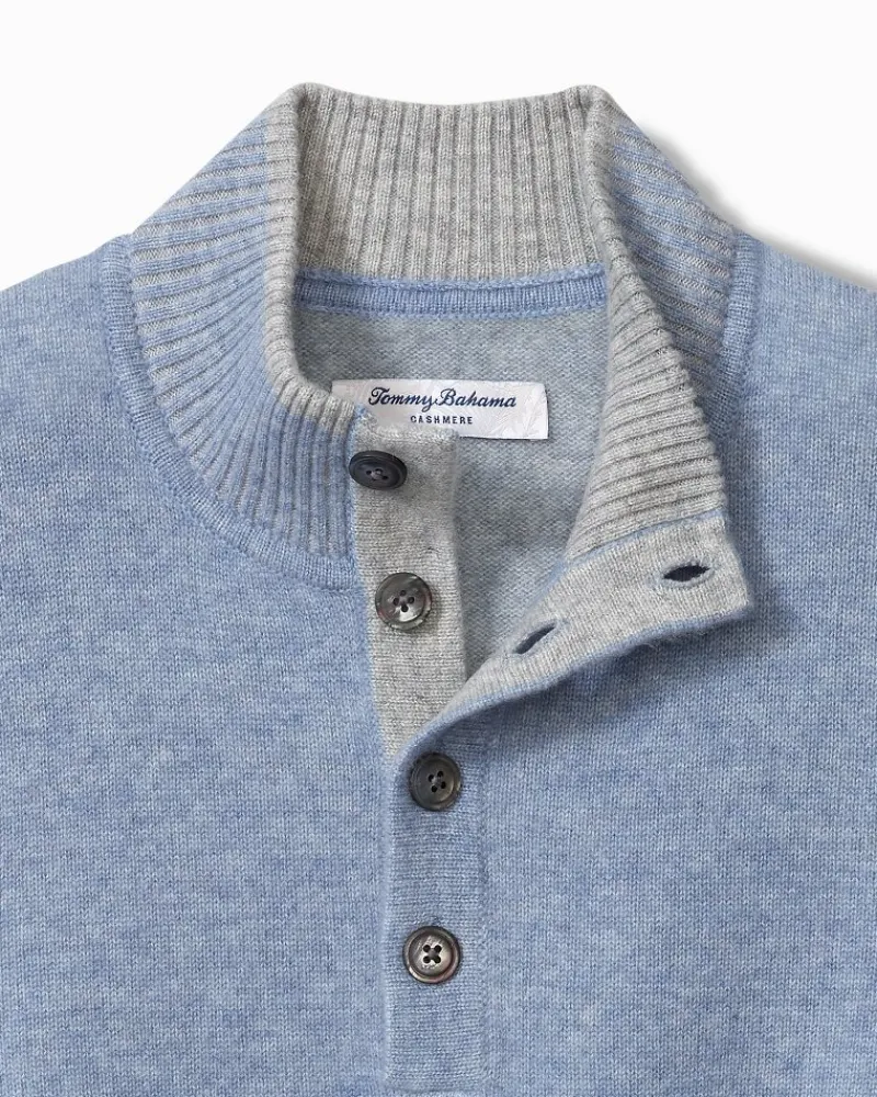 Tommy Bahama Soft Sands Cashmere Button-Mock Sweater Mystical Blue Best