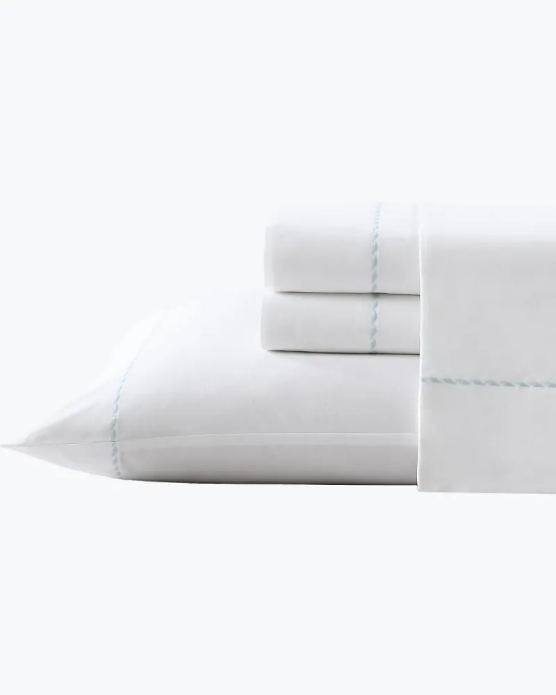 Tommy Bahama Solid 4-Piece Queen Sheet Set - Blue White/Blue Hot