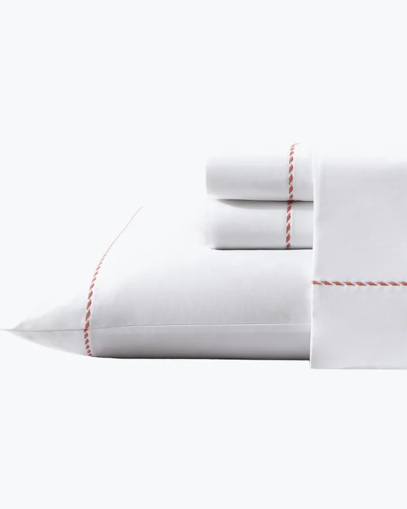 Tommy Bahama Solid 4-Piece Queen Sheet Set - Orange Orange Flame/White