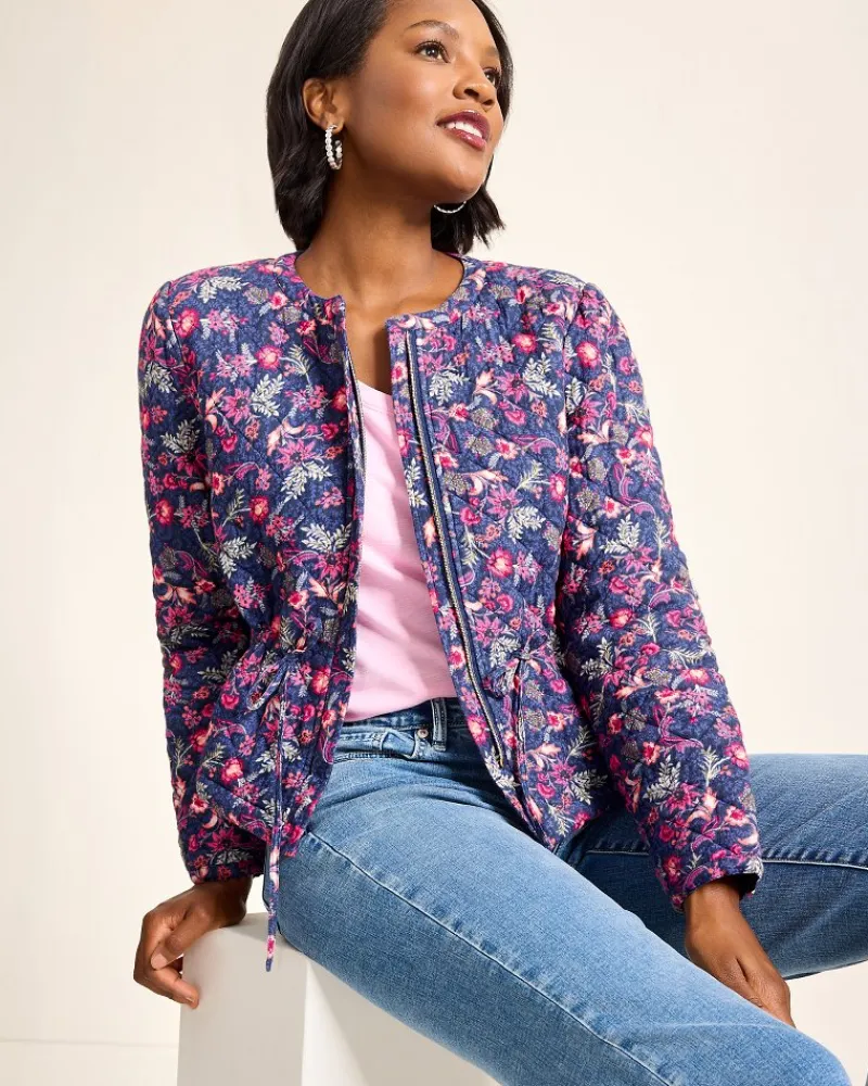 Tommy Bahama Sweeping Floral Quilted Jacket Island Navy Online