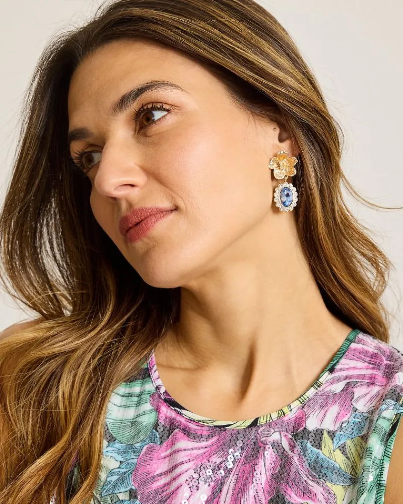Tommy Bahama Tidal Treasure Floral Statement Drop Earrings Gold Hot