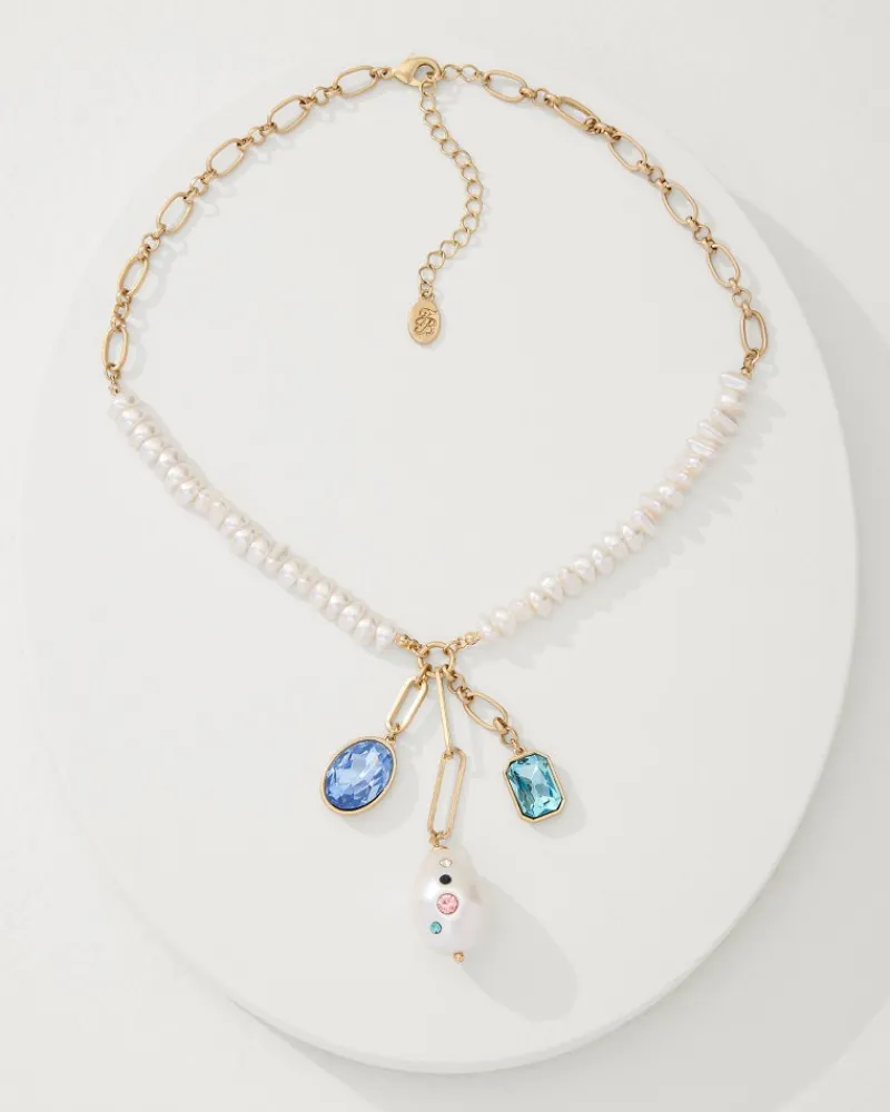 Tommy Bahama Tidal Treasure Pearl and Stone Charm Necklace Gold Hot