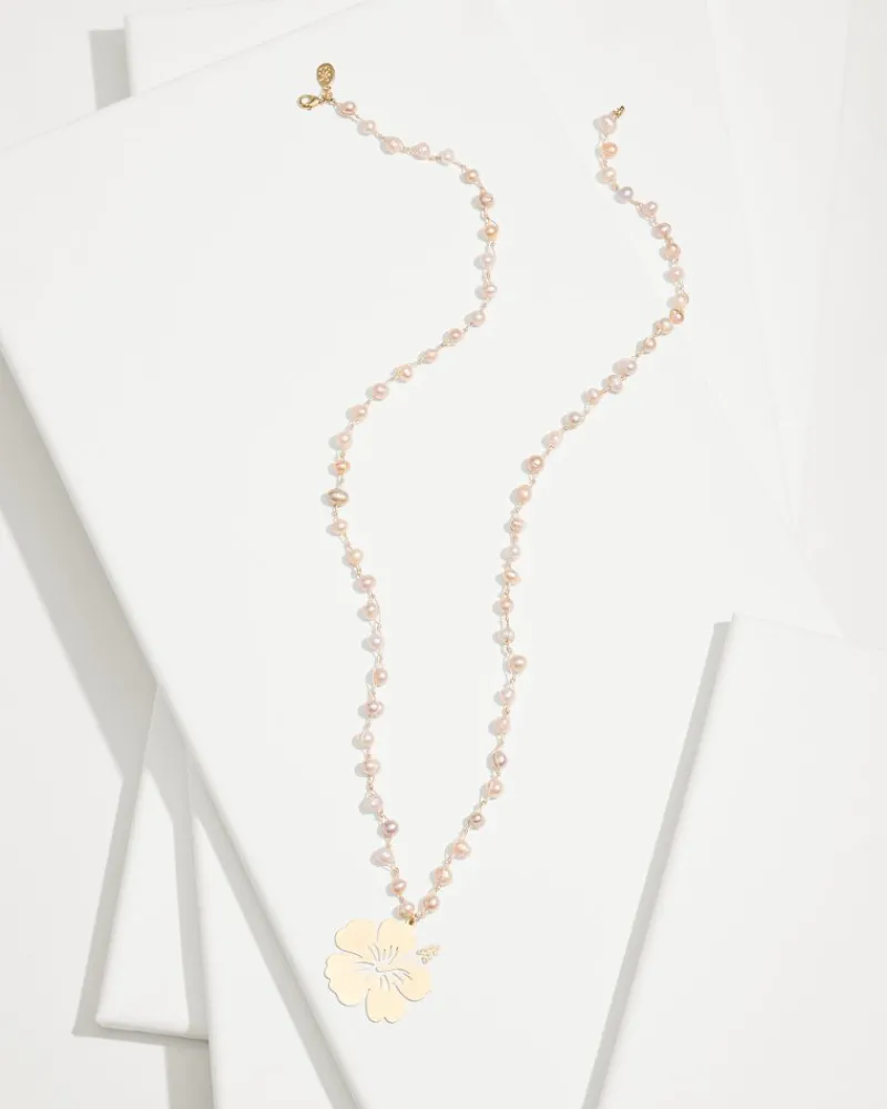Tommy Bahama Tropical Blooms Hibiscus Pendant Pearl Necklace Pink New