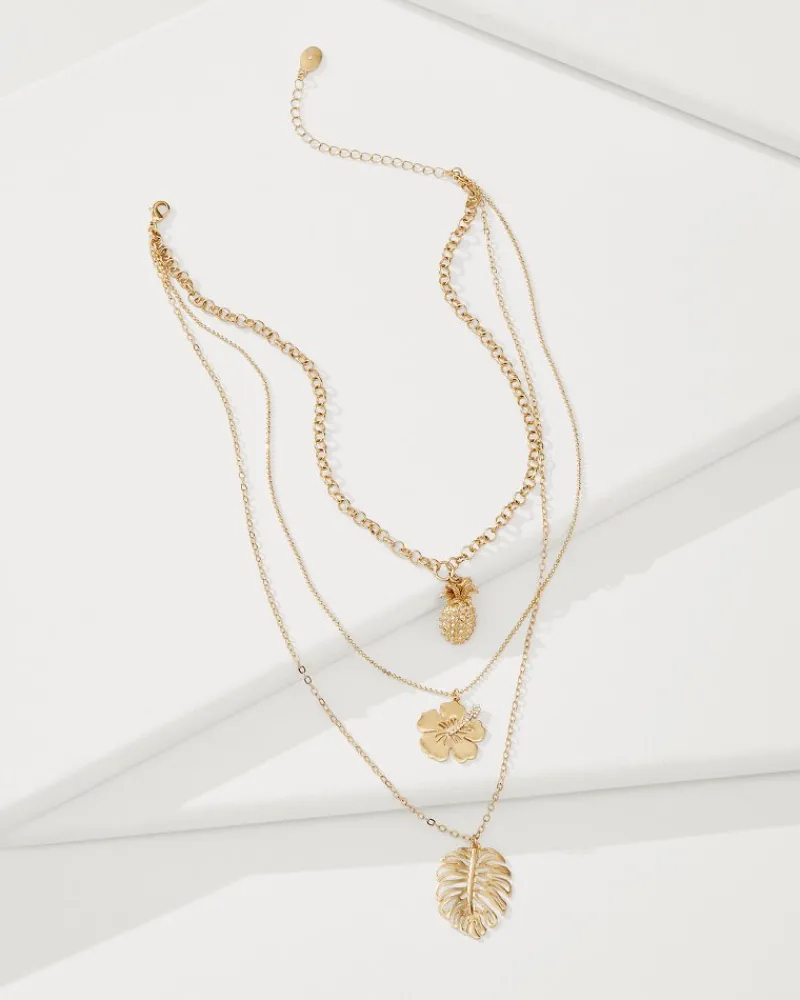 Tommy Bahama Tropical Blooms Multi-Row Layered Charm Necklace Gold Online