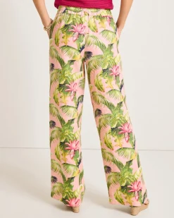 Tommy Bahama Two Palms Frond Royal High-Rise Linen Easy Pants Coral Haze New