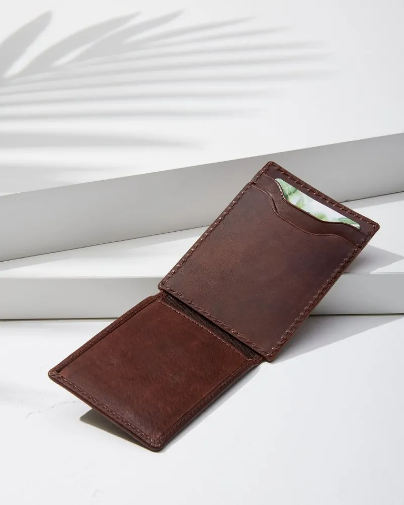 Tommy Bahama Two-Tone Magnetic Card Holder Cognac New
