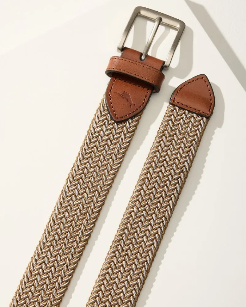 Tommy Bahama Two-Tone Stretch Webbed Belt Khaki Best