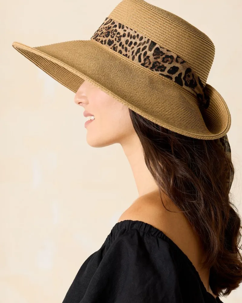 Tommy Bahama Ultra-Braid Fold Back Bow Hat Leopard