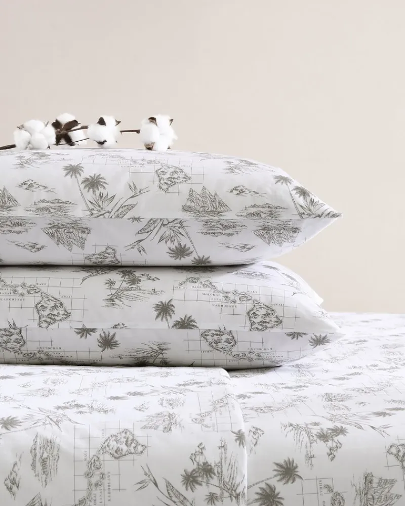 Tommy Bahama Vintage Map 4-Piece Queen Sheet Set Brown New