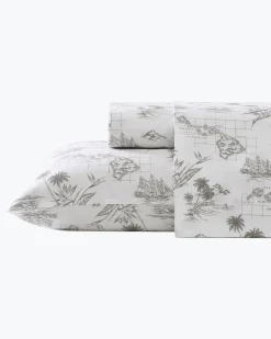Tommy Bahama Vintage Map 4-Piece Queen Sheet Set Brown New