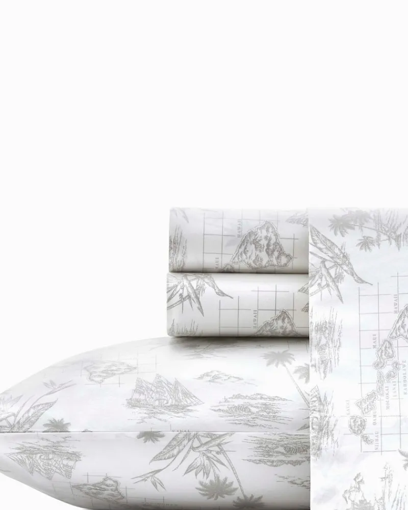 Tommy Bahama Vintage Map Sheet Set, Queen Grey Outlet