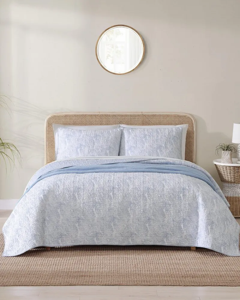 Tommy Bahama Water Leaves 2-Piece Twin Quilt Set Blue Discount