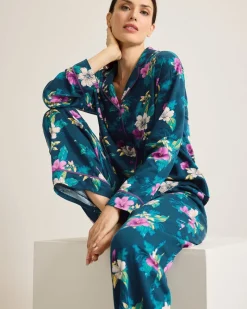 Tommy Bahama Woven Sateen Long Sleeve & Pants Pajama Set Summer Night Clearance