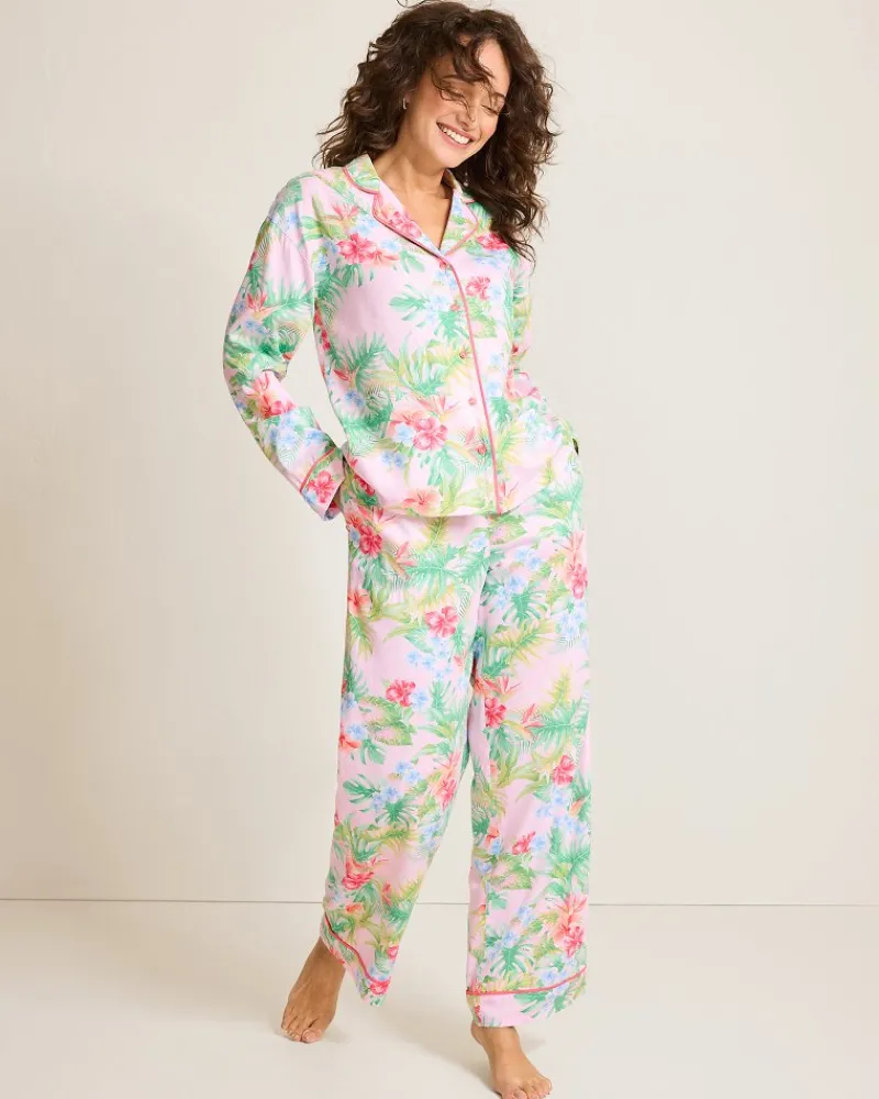Tommy Bahama Woven Sateen Long Sleeve & Pants Pajama Set Pale Pink Online